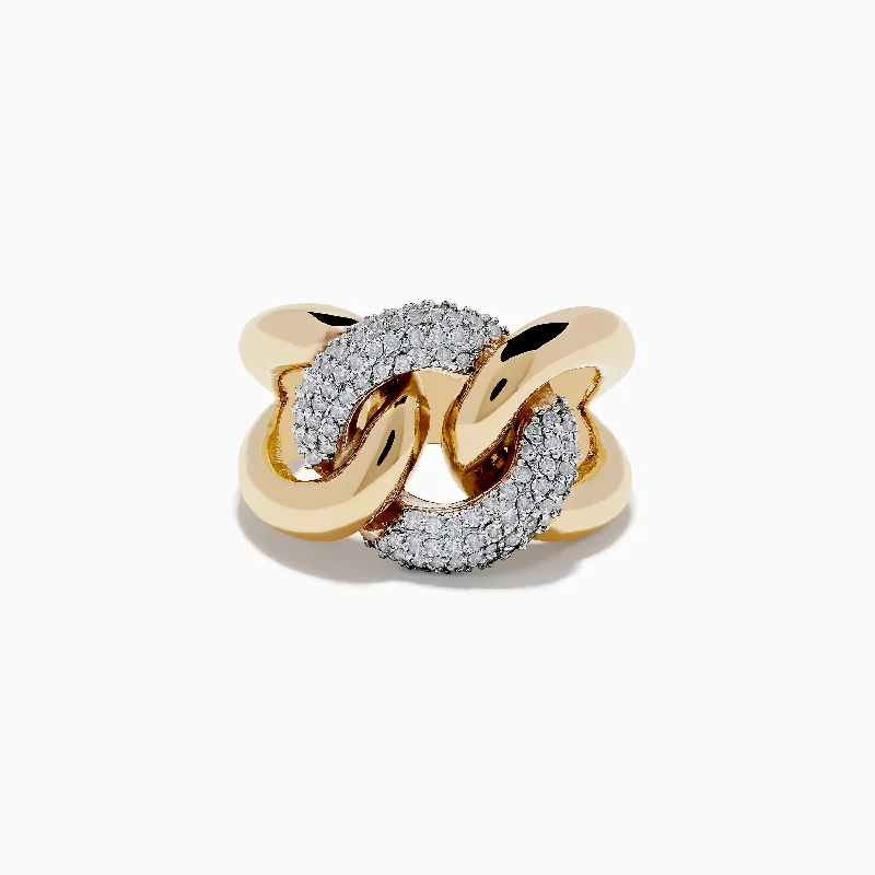 Men’s rings-Duo 14K White and Yellow Gold Pave Diamond Chain Link Ring