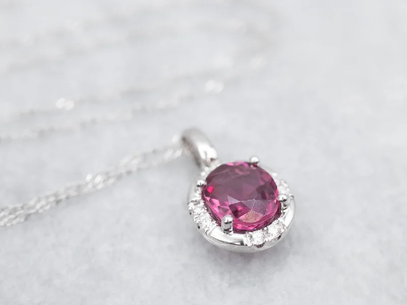 Unique necklaces for special occasions-White Gold Pink Spinel Halo Pendant Necklace