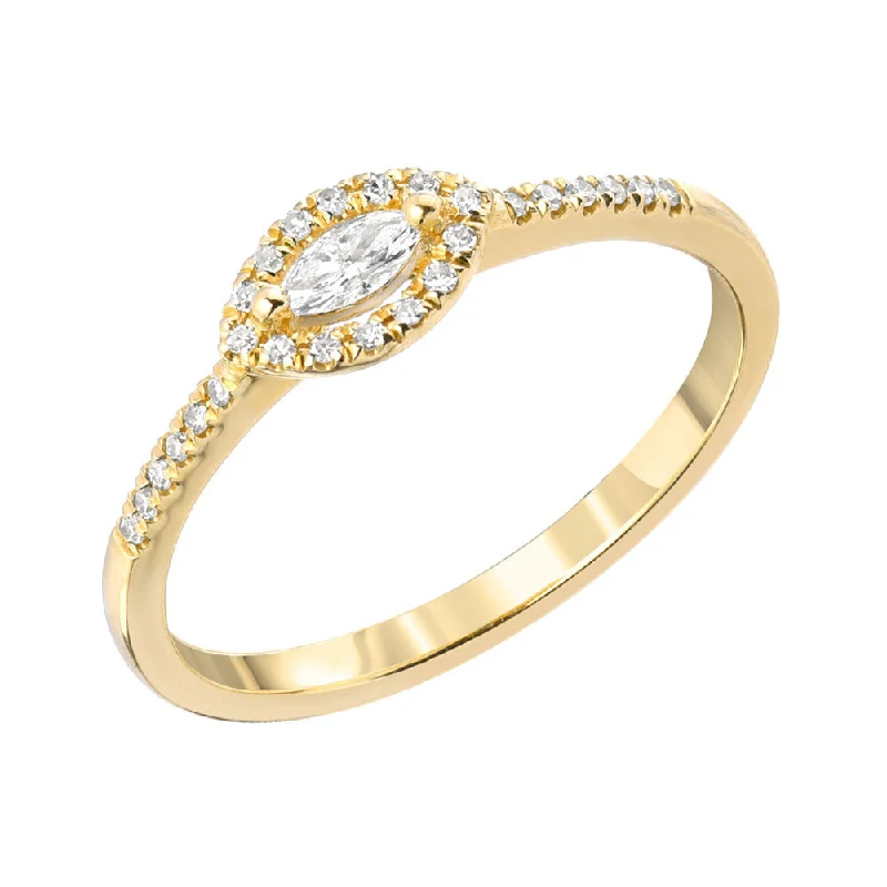 Stylish women’s rings-Marquise Halo Diamond Ring in Yellow Gold