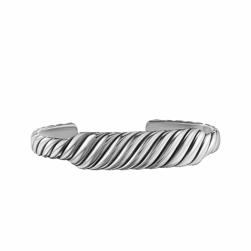 Magnetic Bracelets-Sculpted Cable Contour Cuff Bracelet in Sterling Silver