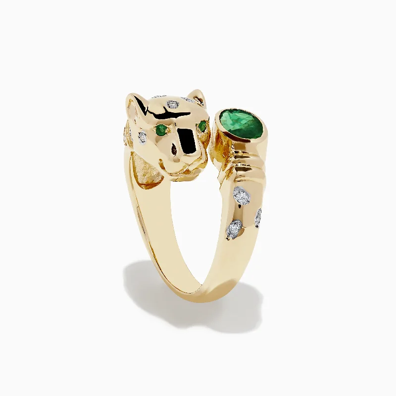 Heart-shaped rings-Signature 14K Yellow Gold Emerald and Diamond Panther Ring, 0.95 TCW