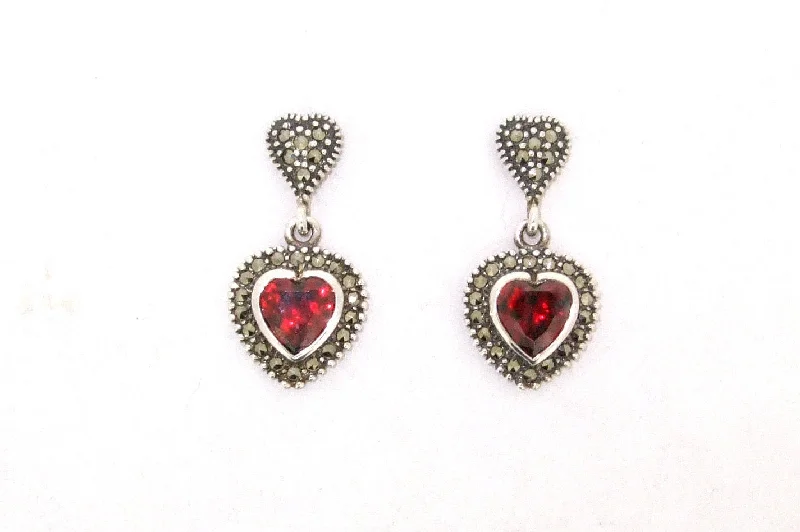 Long Silver Earrings For Elegant Touch-Heart Earrings Silver Marcasite