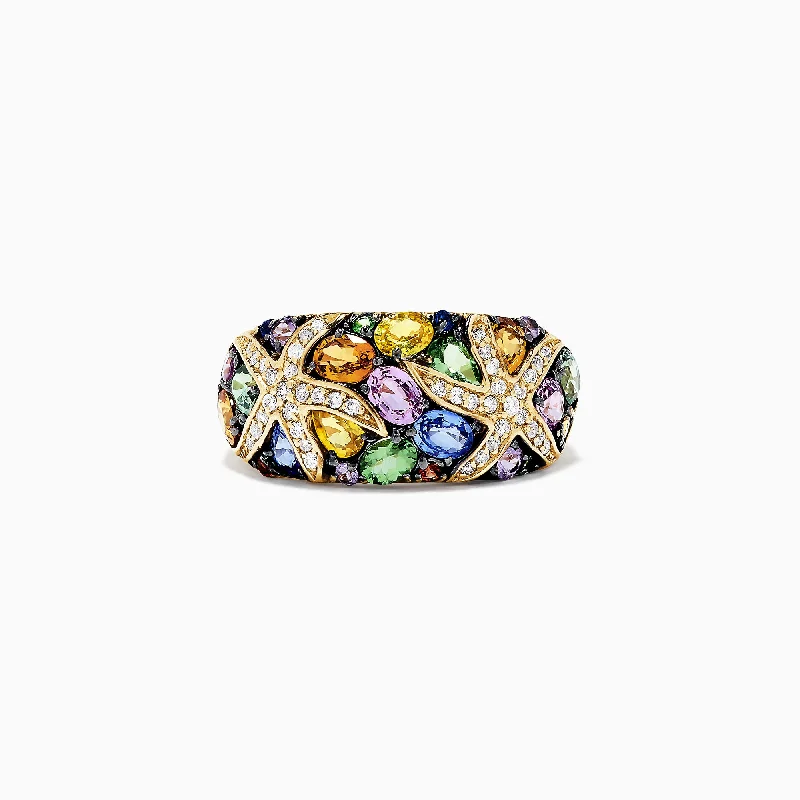 Multi-gemstone wedding rings-Watercolors 14K Yellow Gold Multi Sapphire and Diamond Ring, 3.75 TCW