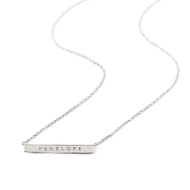 Long silver necklaces with pendants-Name Bar Necklace