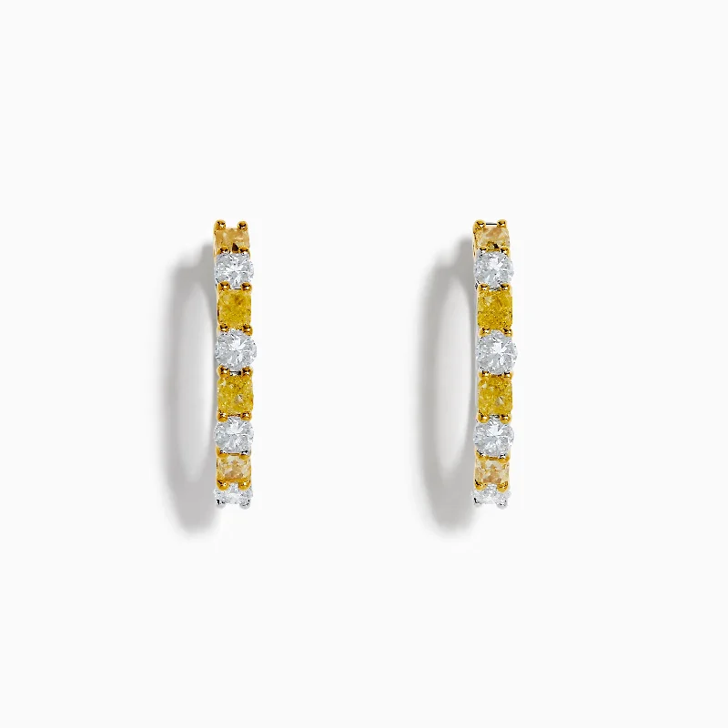 Unique Drop Earrings For Statement Look-Canare 18K Two Tone White and Yellow Diamond Hoop Earrings