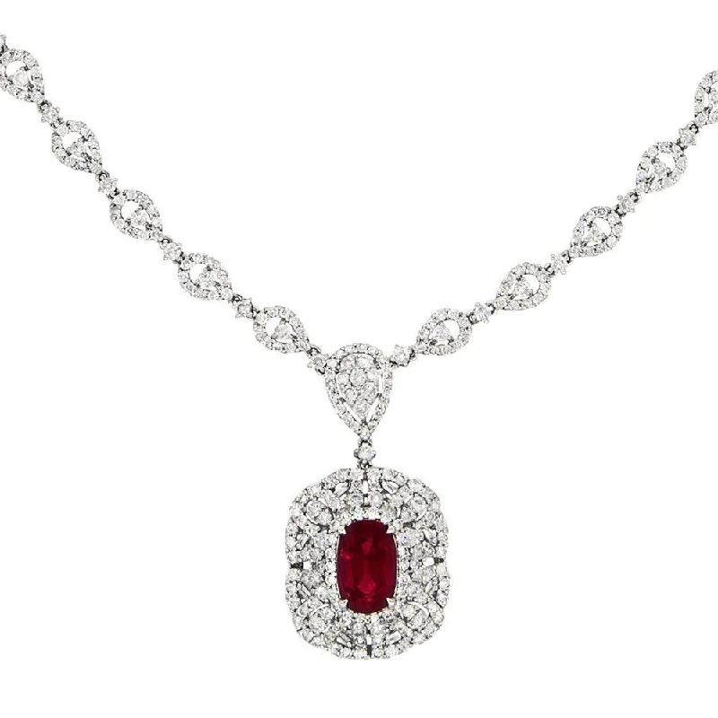 Elegant crystal necklaces for gifting-JULEVE 18KT 4.20 CT RUBY & 10.88 CTW DIAMOND NECKLACE