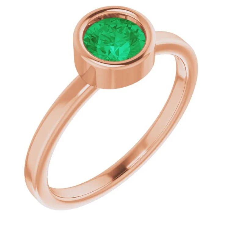 Matching engagement rings for men and women-14K Rose 5.5 mm Natural Emerald Ring