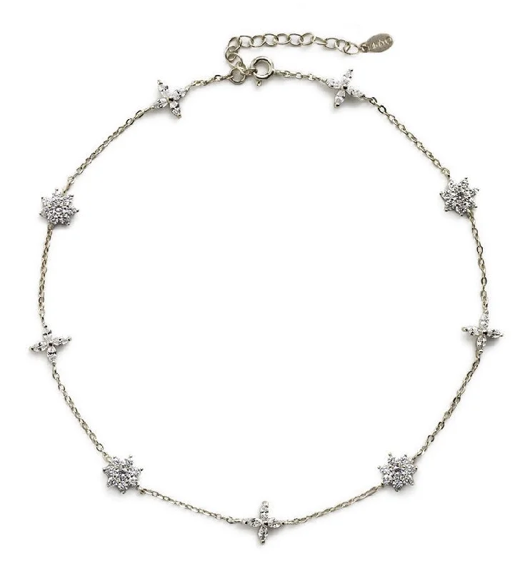 Elegant silver necklaces for kids-Fleur Pavé Crystal Choker