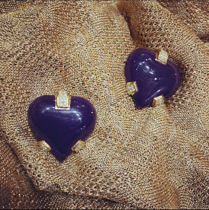 Gold Plated Earrings For Fashionable Style-Dior heart purple clip on earrings