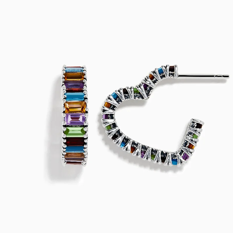 Vintage Drop Earrings For Classic Style-Mosaic 925 Sterling Silver Multi Color Gemstone Heart Earrings