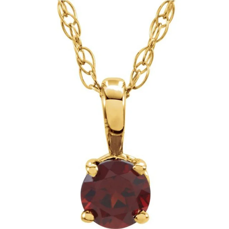 Family charm necklaces for gifts-14K Yellow 3 mm Imitation Mozambique Garnet Youth Solitaire 14" Necklace