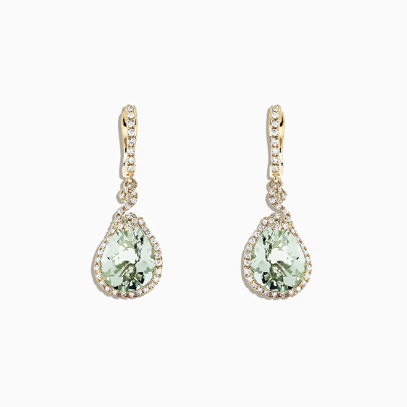 Gemstone Earrings For Luxurious Shine-14K Yellow Gold Green Amethyst and Diamond Drop Earrings, 7.03 TCW