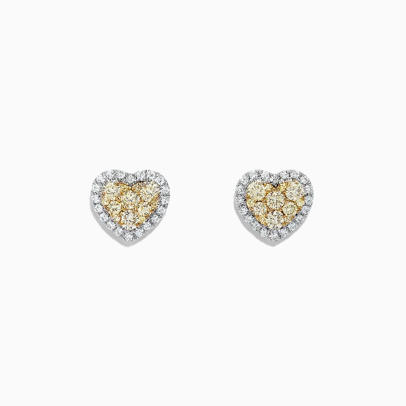 Silver Earrings For Bridal Look-Canare 14K Two Tone Gold Heart Shaped Yellow Diamond Earrings, 0.96 TCW