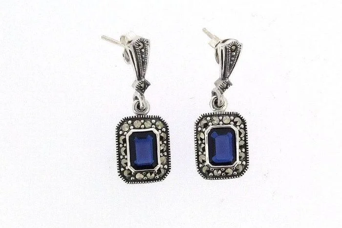 Chic Stud Earrings For Trendy Wear-Sapphire Crystal Square drop Earrings