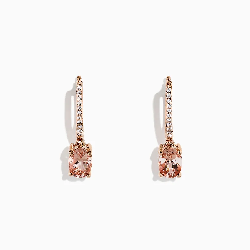 Bold Drop Earrings For Fashion Enthusiasts-Blush 14K Rose Gold Morganite and Diamond Earrings, 1.49 TCW