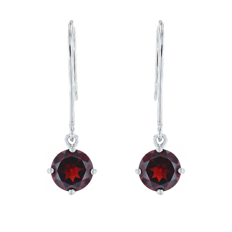 Elegant Drop Earrings For Casual Style-White Gold Garnet Dangle Earrings