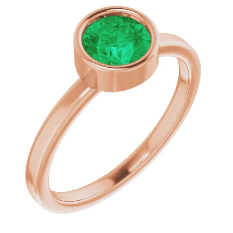 Stylish gemstone rings for women-14K Rose 6 mm Lab-Grown Emerald Ring