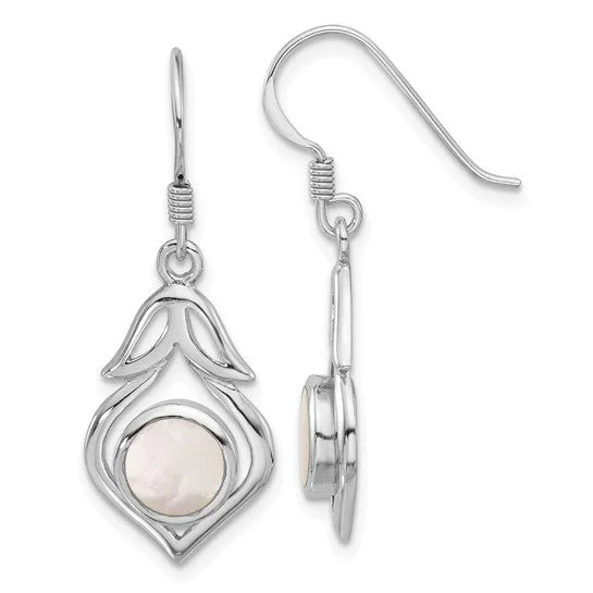 Geometric Earrings For Casual Fashion-Sterling Silver Floral Mother of Pearl Dangle Earrings