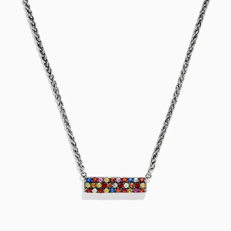 Custom chain necklaces for gifts-Splash Sterling Silver Multi Sapphire Necklace, 0.95 TCW