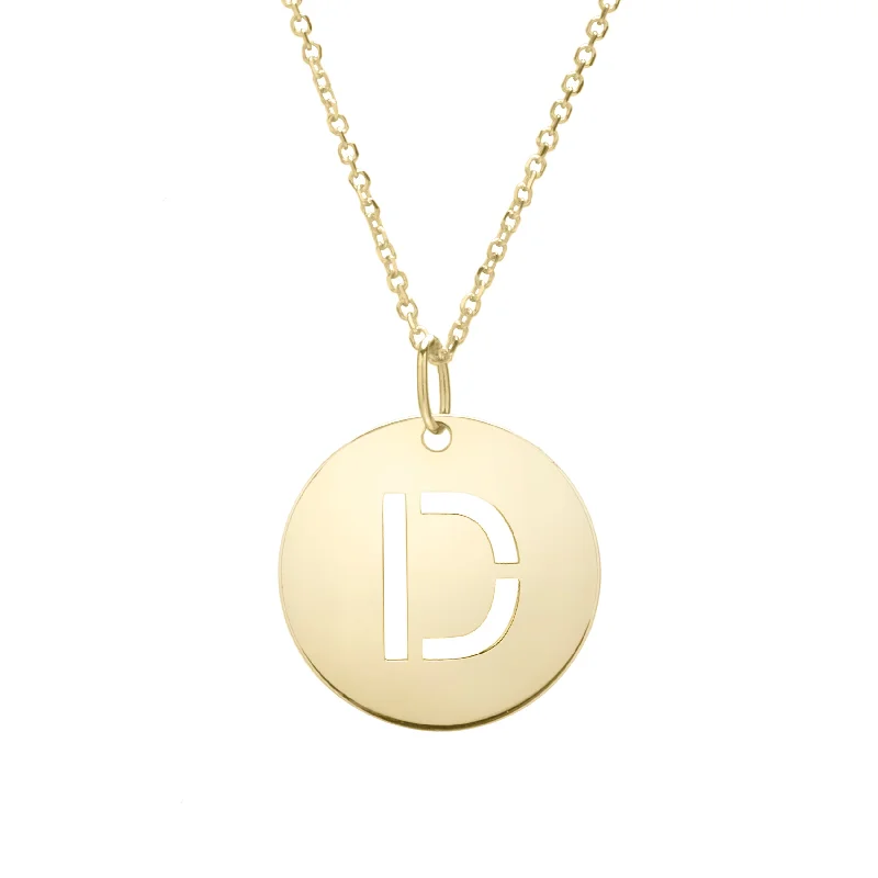 Silver necklaces with engraved pendants-14K Gold Disc Initial D Necklace