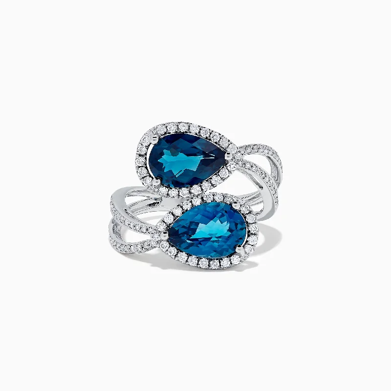 Unique wedding rings-Ocean Bleu 14K White Gold London Blue Topaz and Diamond Ring, 5.00 TCW