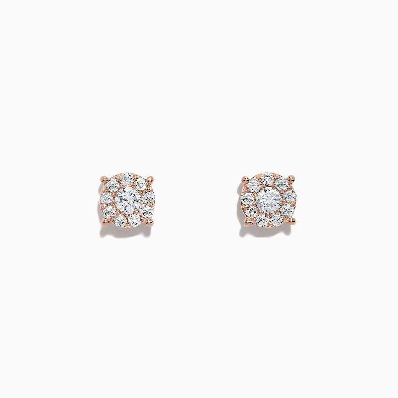 Elegant Silver Hoop Earrings For Dressy Look-Bouquet 14K Rose Gold Diamond Cluster Stud Earrings, 0.50 TCW