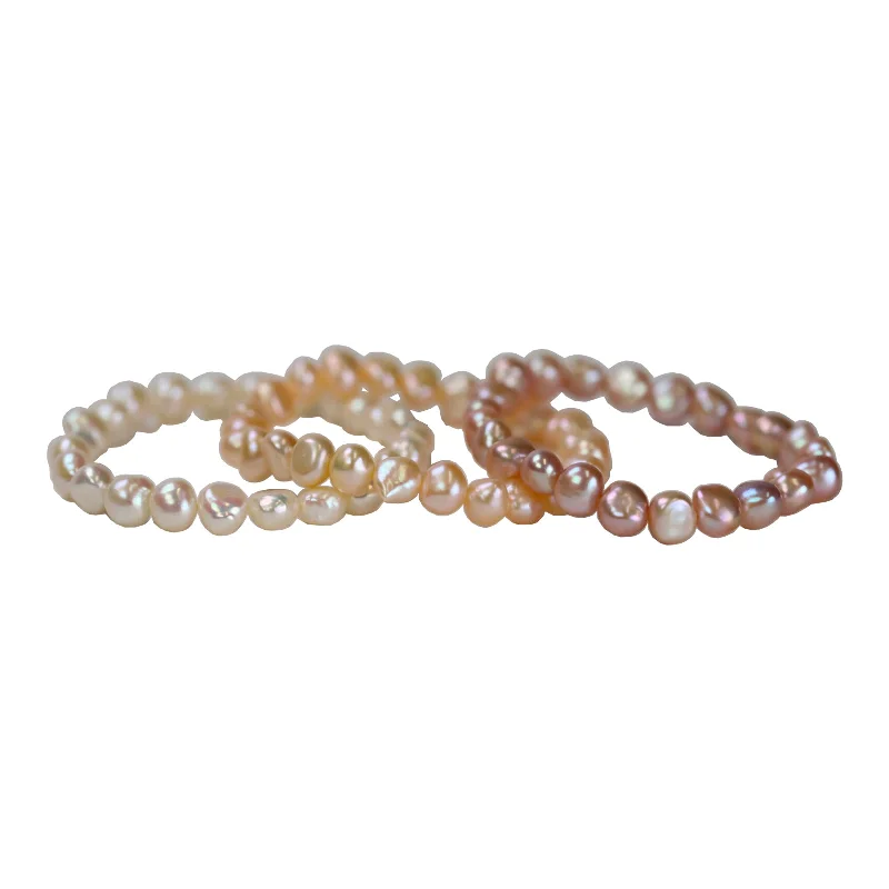 Kunzite Bracelets-White, Peach, and Pink Freshwater Cultured Pearl Bracelet Set