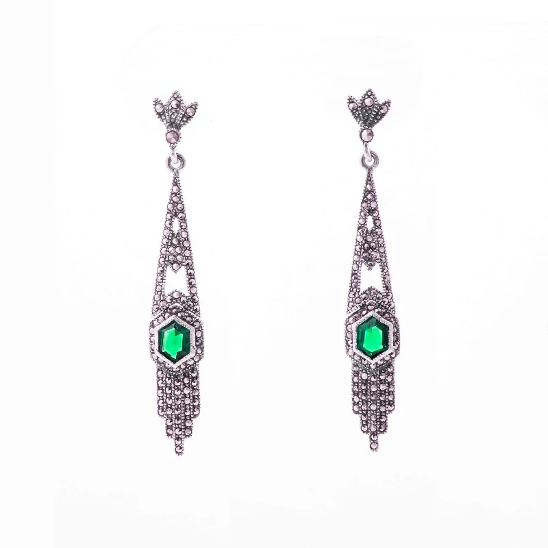 Geometric Earrings For Fashion Forward Style-Art Deco Emerald Green hexagon earrings