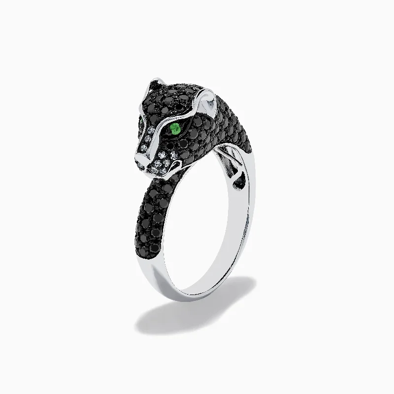 Stylish promise rings-Signature 14K White Gold Tsavorite and Diamond Panther Ring