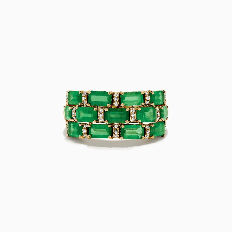 Gemstone wedding bands-Brasillica 14K Yellow Gold Diamond and Emerald Ring