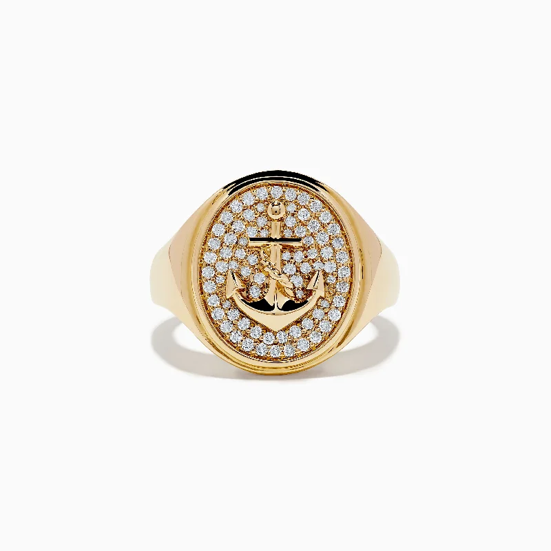 Colored engagement rings-Men's 14K Yellow Gold Diamond Anchor Ring