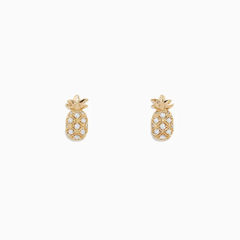 Geometric Stud Earrings For Modern Look-Novelty 14K Yellow Gold Diamond Pineapple Earrings, 0.27 TCW