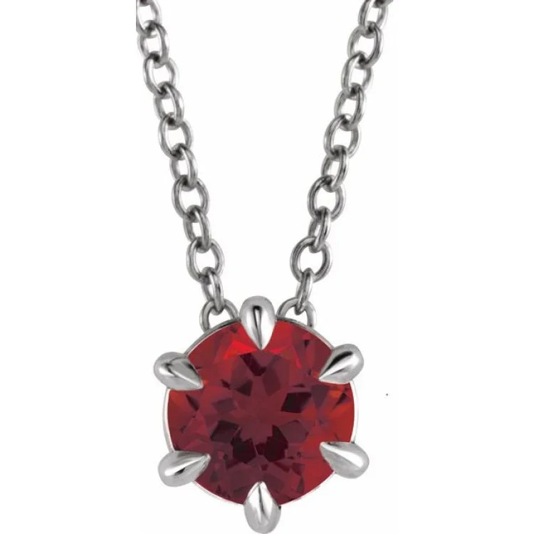 Luxury diamond necklaces-14K White 6 mm Natural Mozambique Garnet Solitaire 16-18" Necklace