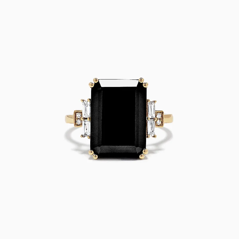 Personalized rings-Eclipse 14K Yellow Gold Onyx and Diamond Ring, 6.73 TCW