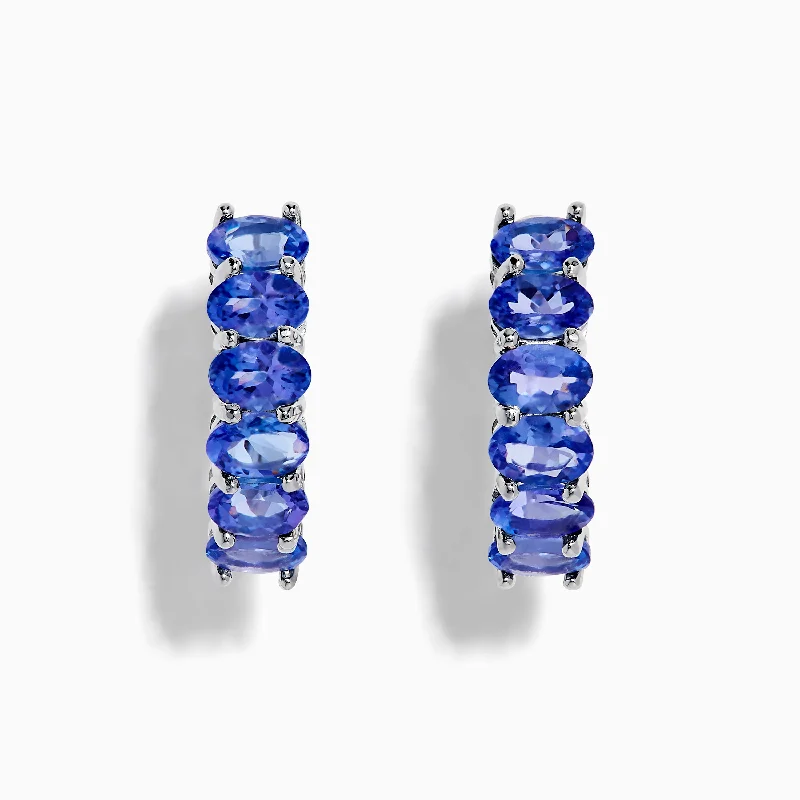 Silver Earrings For Evening Wear-Nahla Siri 925 Silver Tanzanite Hoop Earrings