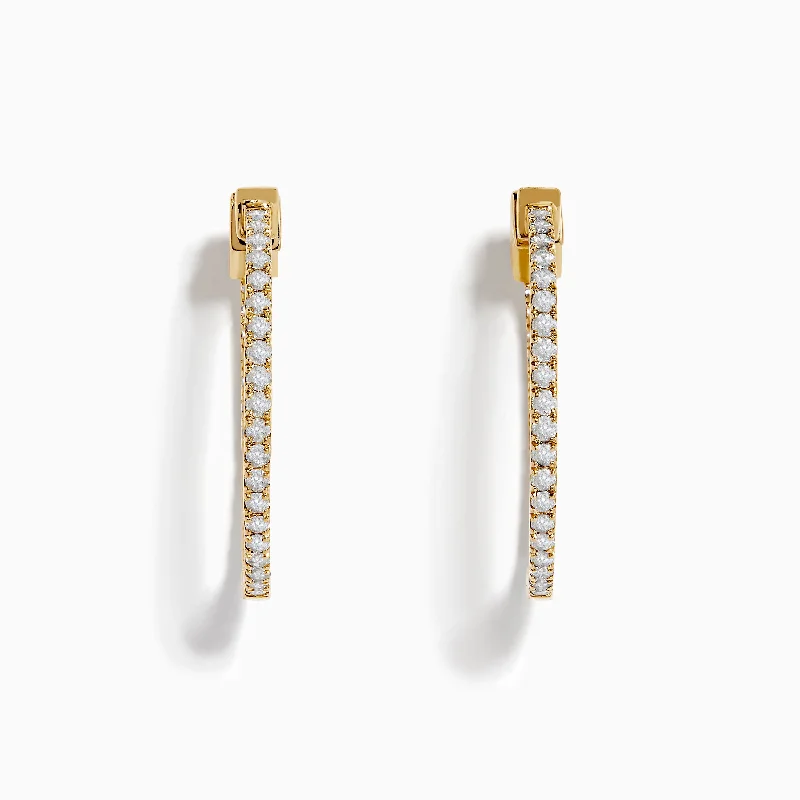 Colorful Earrings For Fun Outfits-D'Oro 14K Yellow Gold Diamond 1" Hoop Earrings