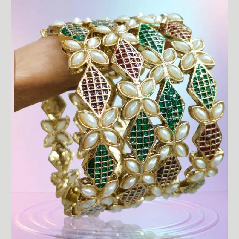 colorful string bracelets-Colorful bangles for kids-Pooja Bangles Gold Plated Pearls Meenakari  Bangle Set