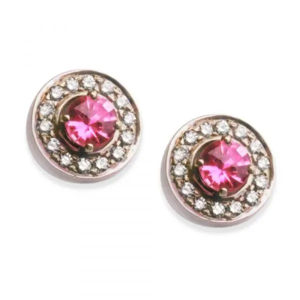 Multi-Tiered Earrings For Dazzling Style-Pink Sapphire diamond halo stud earrings