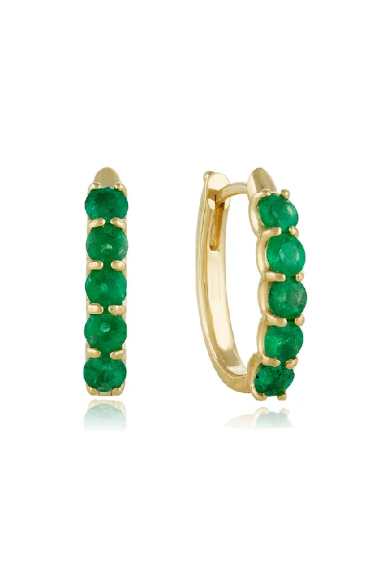 Elegant Gold Earrings For Formal Fashion-14K Yellow Gold Emerald 3/4" Hoop Earrings, 1.71 TCW