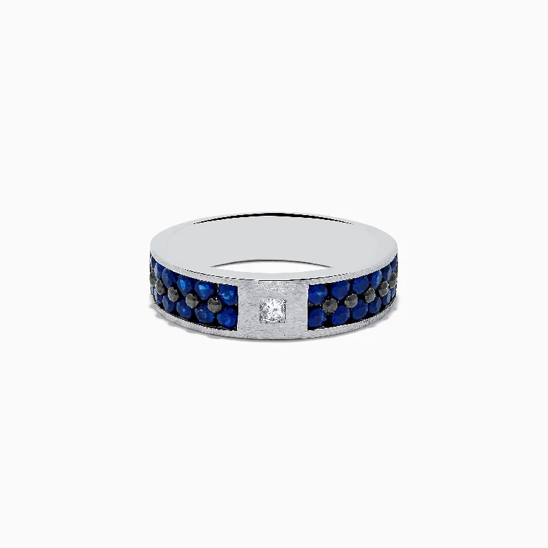 Green emerald rings-Men's 14K White Gold Blue Sapphire and Diamond Ring, 1.69 TCW