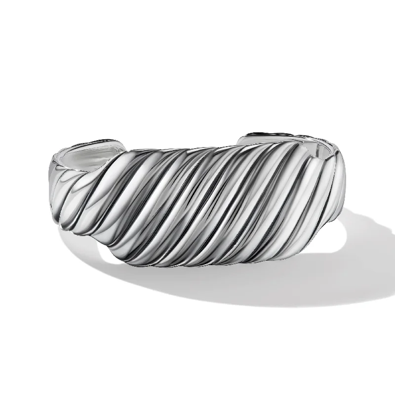 Printed Bracelets-Sculpted Cable Contour Cuff Bracelet in Sterling Silver