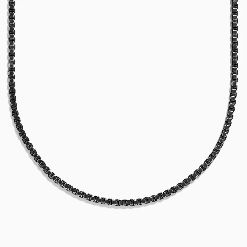 Sparkly crystal necklaces-Men's 925 Sterling Silver Black Rhodium Box Chain Necklace