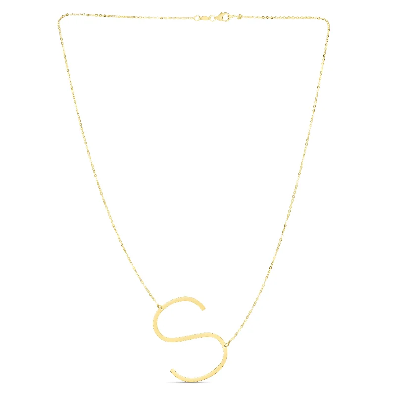 Wedding necklaces for bridesmaids-14K Gold Large Initial S Necklace