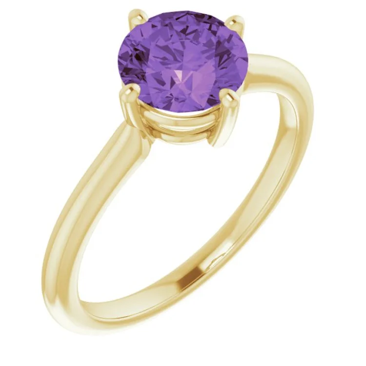 Wedding rings with gemstones for men-14K Yellow Natural Amethyst Ring