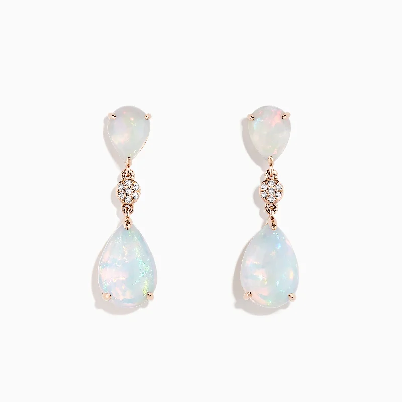 High Fashion Earrings For Luxe Appeal-14K Rose Gold Opal and Diamond Drop Earrings