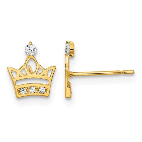 Earring Set For Wedding Day-14k Yellow Gold Solid Madi K Youth CZ Crown Post Earrings