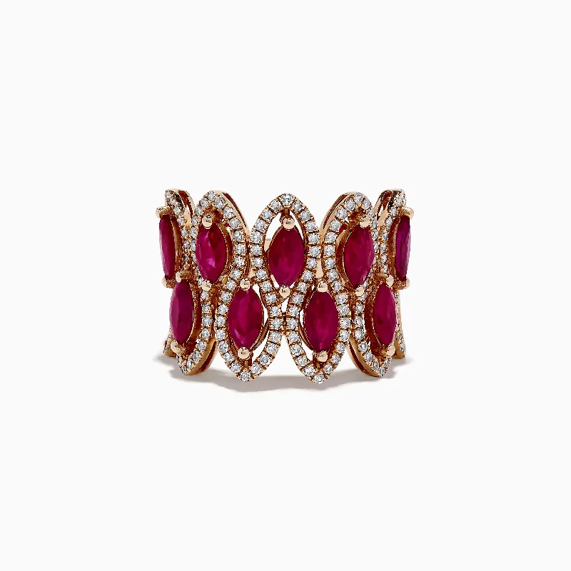 Couples diamond rings-Ruby Royale 14K Rose Gold Ruby and Diamond Cocktail Ring, 3.76 TCW