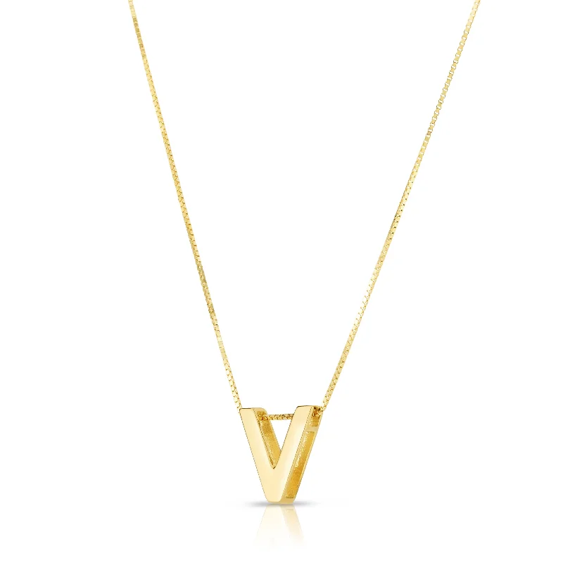 Simple chain necklaces for men-14K Gold Block Letter Initial V Necklace