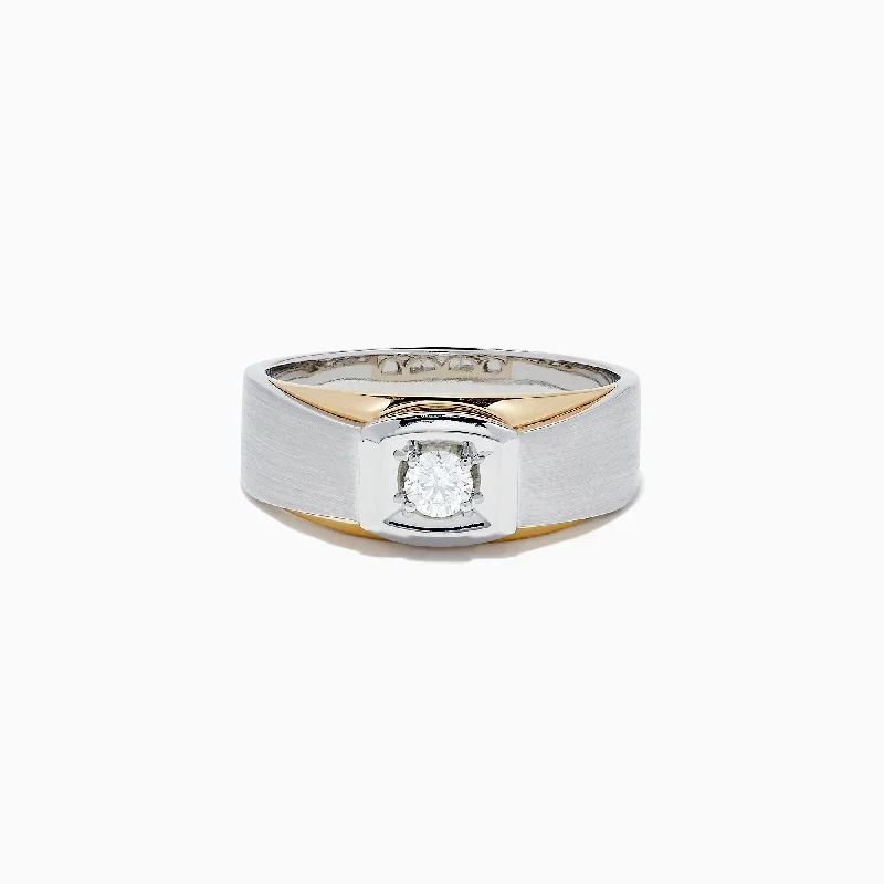 Designer rings-Men's 14K Two Tone Gold Diamond Ring, 0.23 TCW