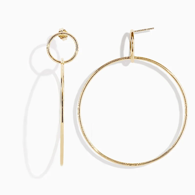 Statement Earrings For Red Carpet Look-14K Yellow Gold Double Circle Drop Earrings